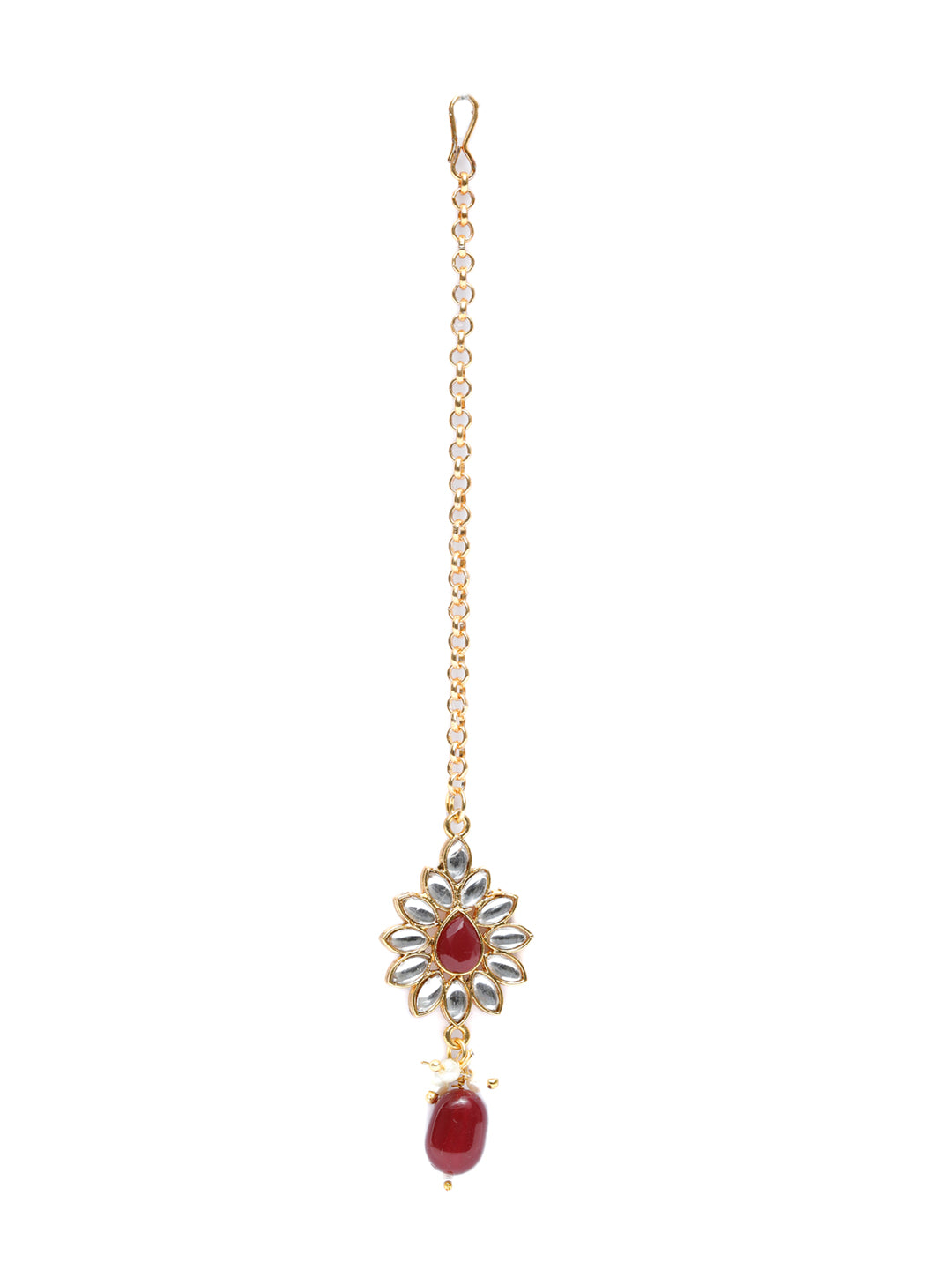 Maroon Gold Plated Kundan Jewellery Set