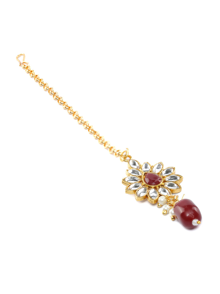Maroon Gold Plated Kundan Jewellery Set