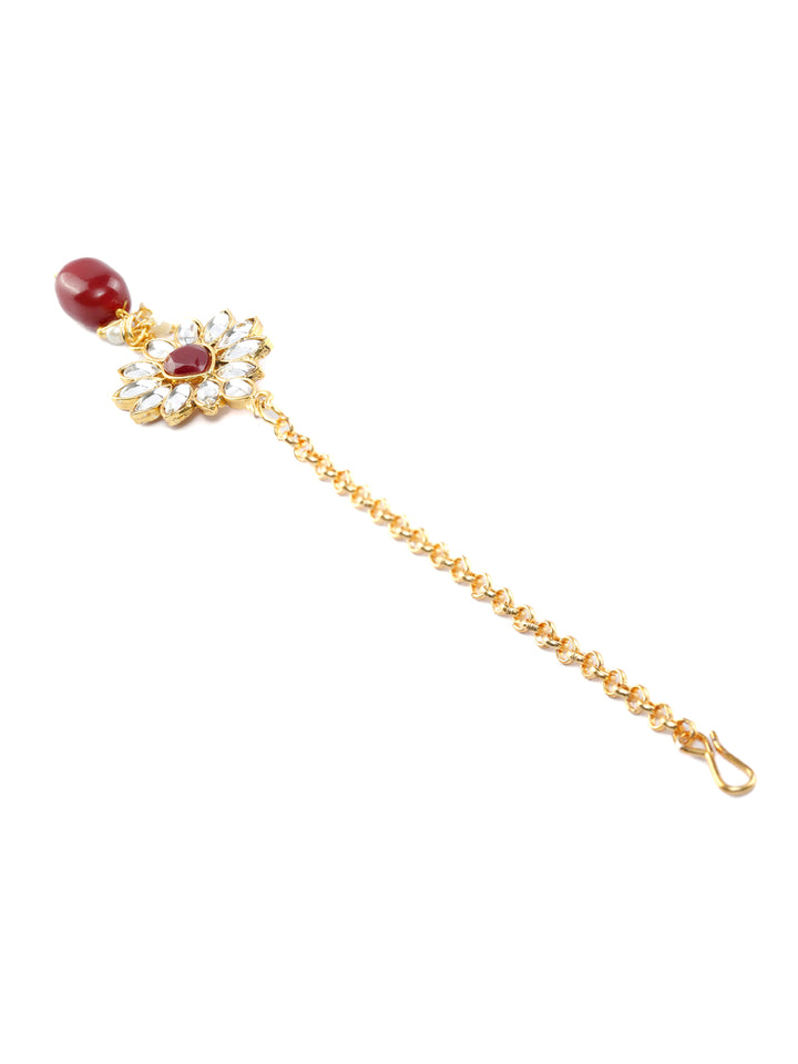 Maroon Gold Plated Kundan Jewellery Set