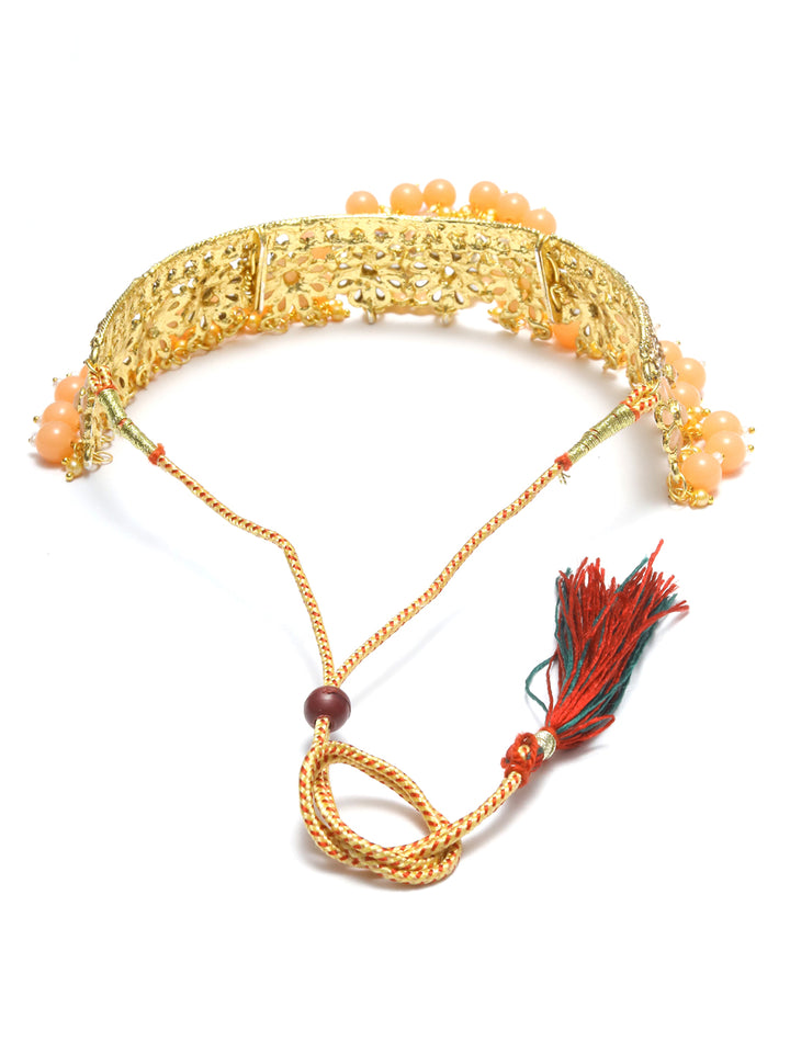 Peach Kundan Gold Plated Floral Choker Set with MaangTikka