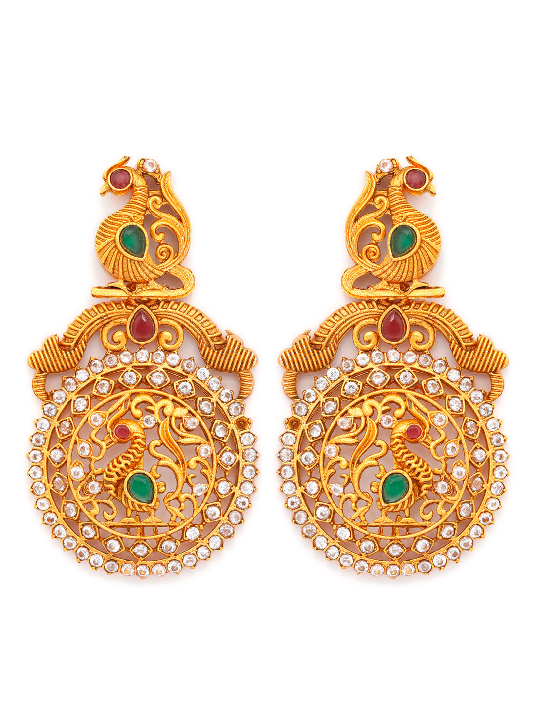Traditional Ruby & Emerald Gold Plated Peacock Jewellery Set