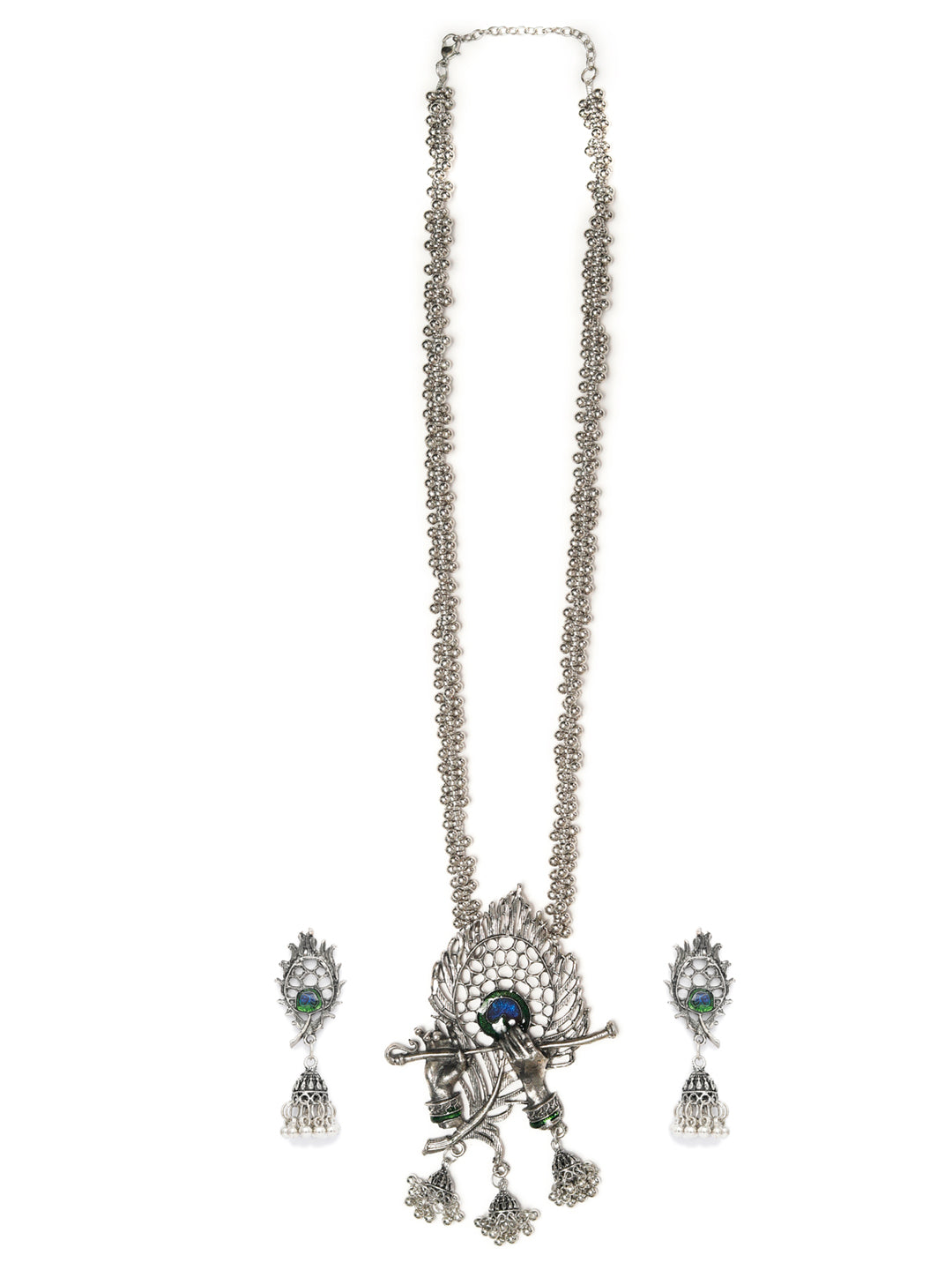Oxidised Krishna Peacock Feather Jewellery Set
