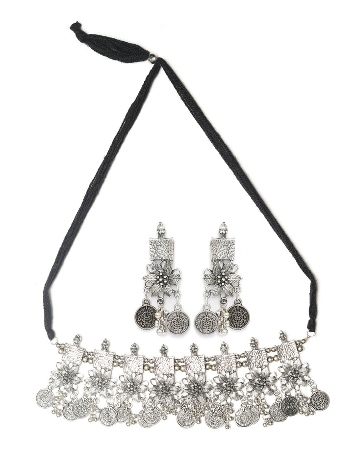 Boho Oxidised Silver Floral Jewelley Set