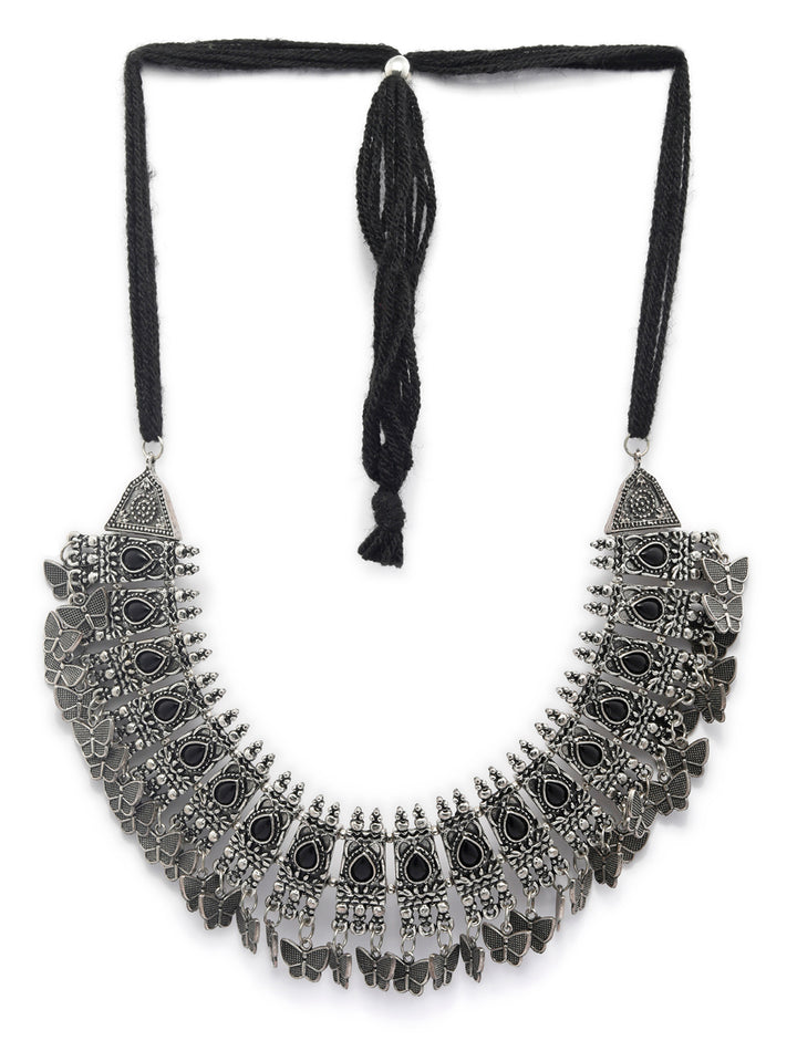 Priyaasi Black Stone Studded Tribal German Silver Necklace