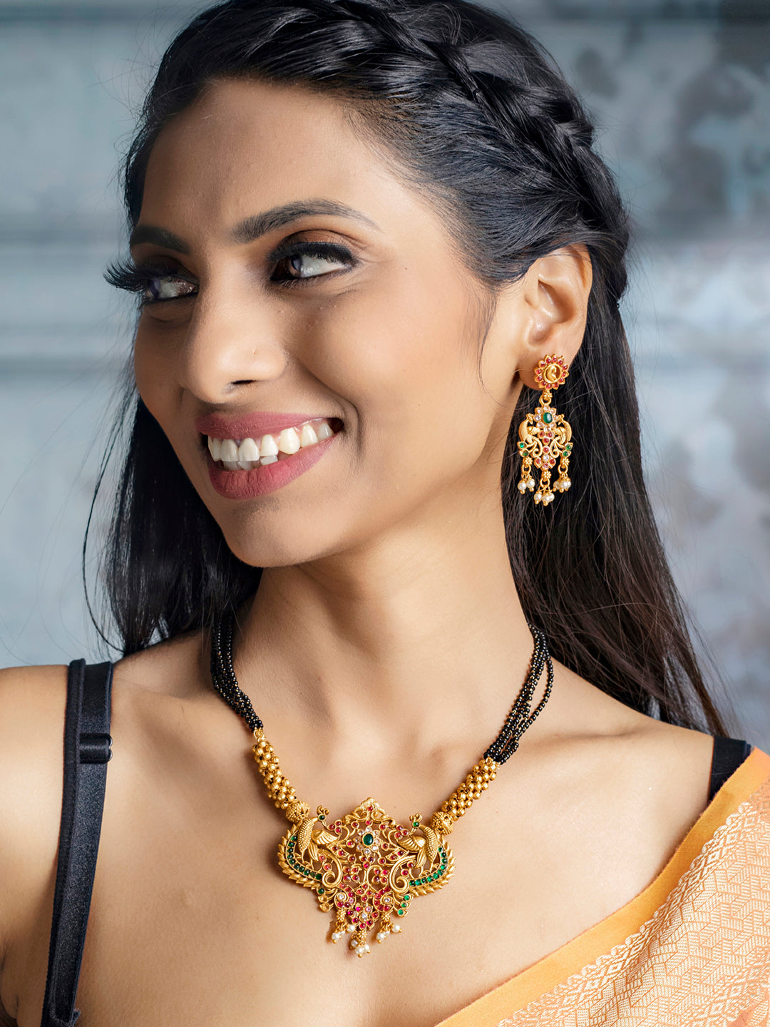 Traditional Gold Plated Real Kemp Peacock Jewelley Set