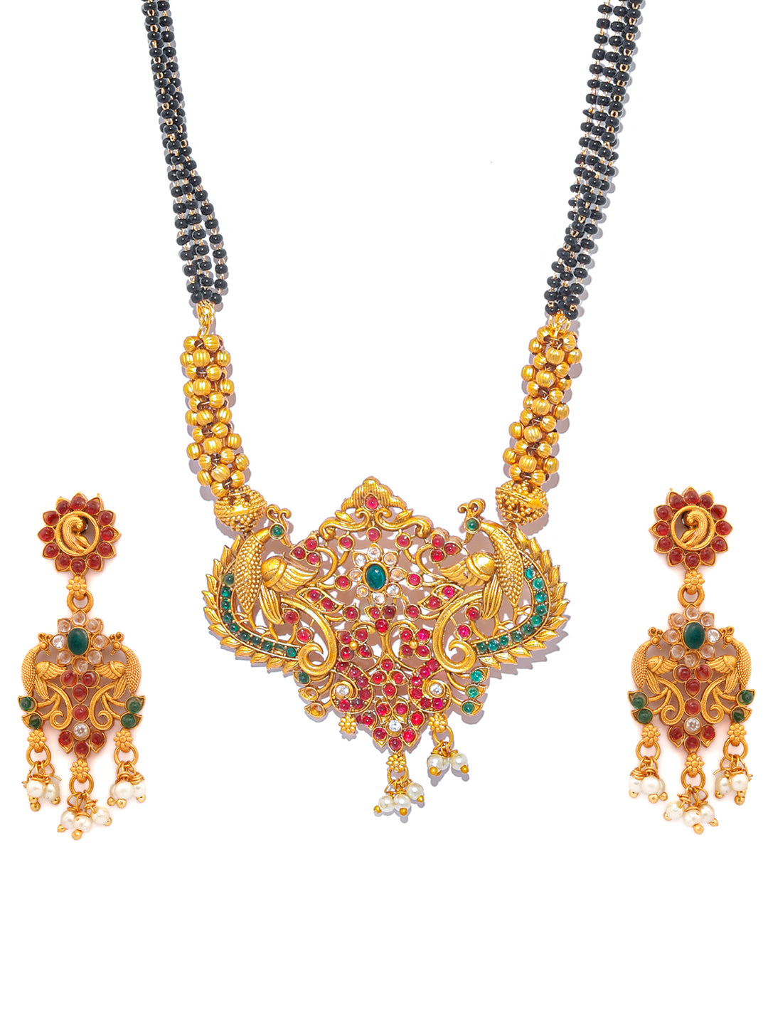 Traditional Gold Plated Real Kemp Peacock Jewelley Set