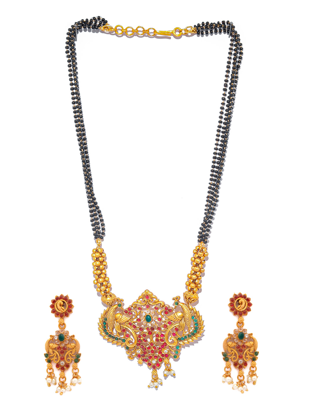 Traditional Gold Plated Real Kemp Peacock Jewelley Set