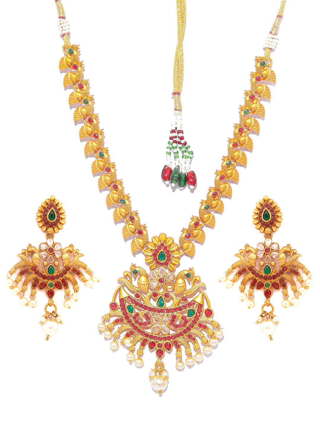 Traditional Gold Plated Real Kemp Peacock Jewellery Set