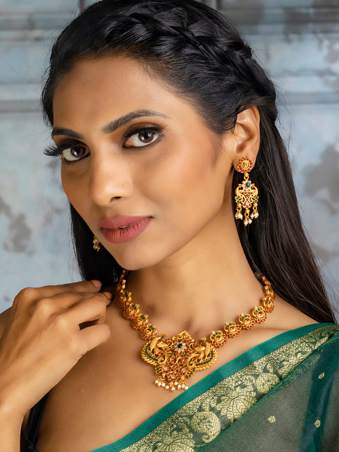 Traditional Real Kemp Gold Plated Peacock Jewellery Set