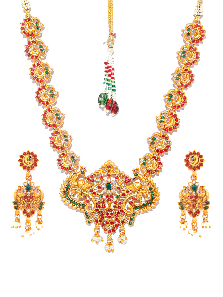 Traditional Real Kemp Gold Plated Peacock Jewellery Set