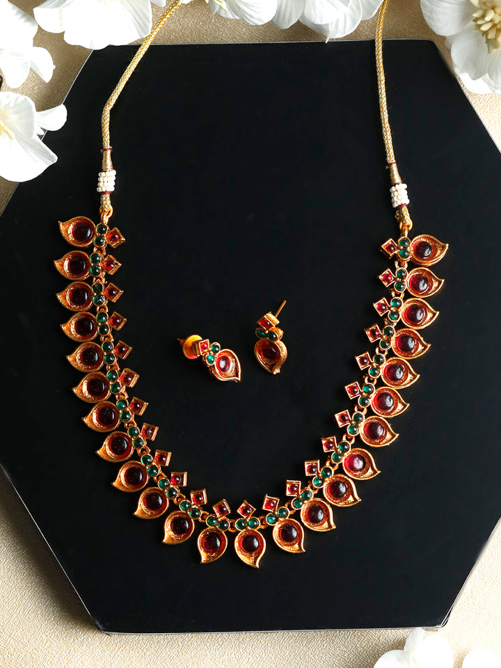 Ethnic Gold Plated Real Kemp Leaf Jewellery Set