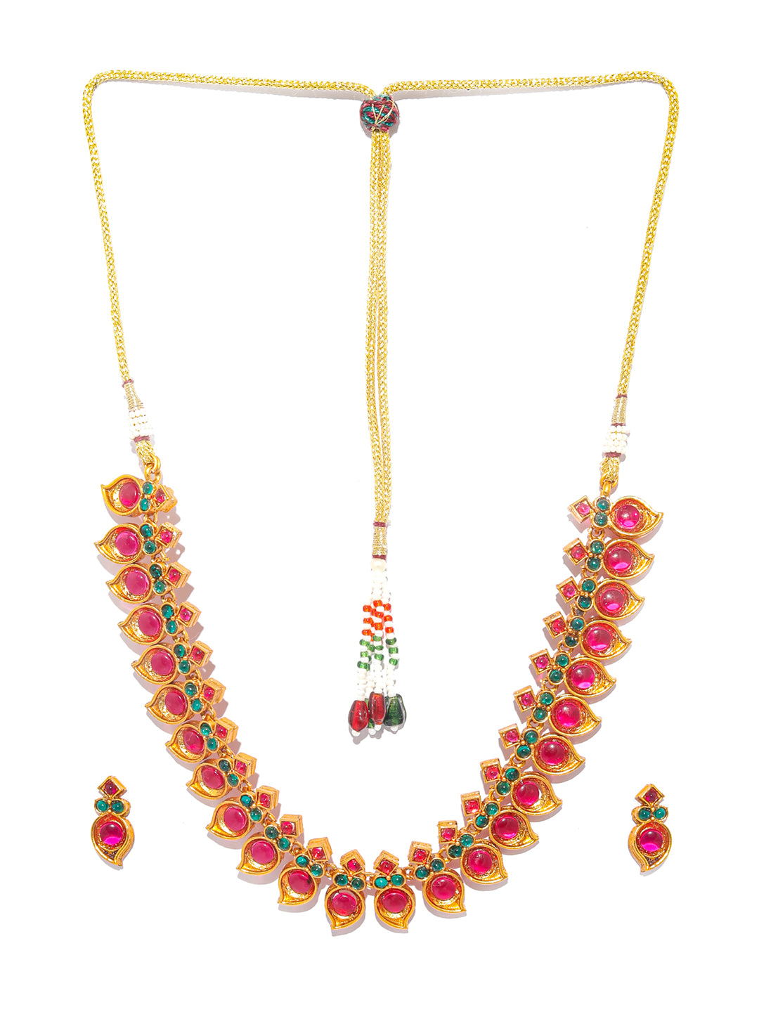 Ethnic Gold Plated Real Kemp Leaf Jewellery Set