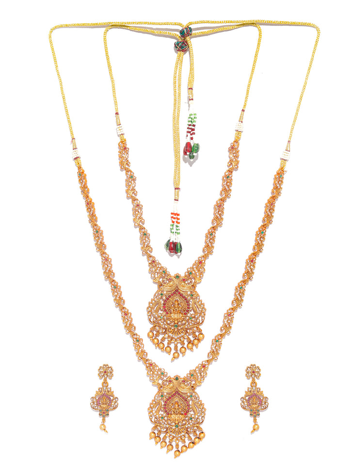 Traditional Gold Plated Real Kemp Goddess Laxmi Jewelley Set