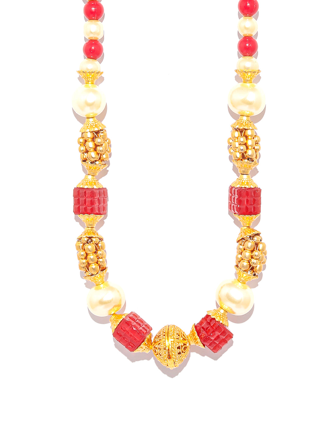 Ethnic Red & White Gold Plated Necklace