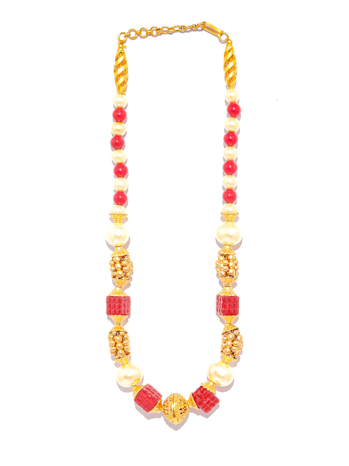 Ethnic Red & White Gold Plated Necklace