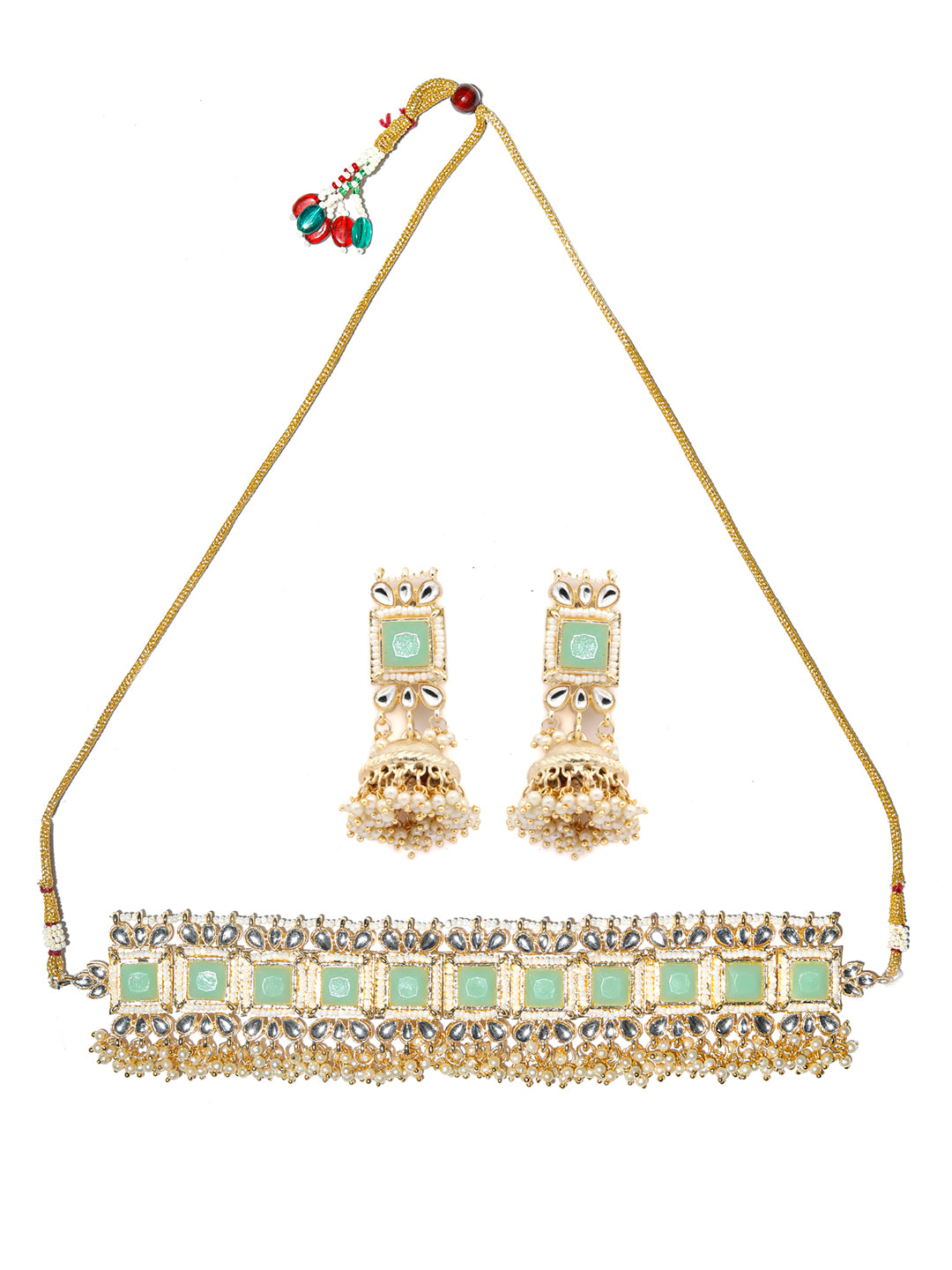 Mint Green Stone Studded Kundan Jewellery Set