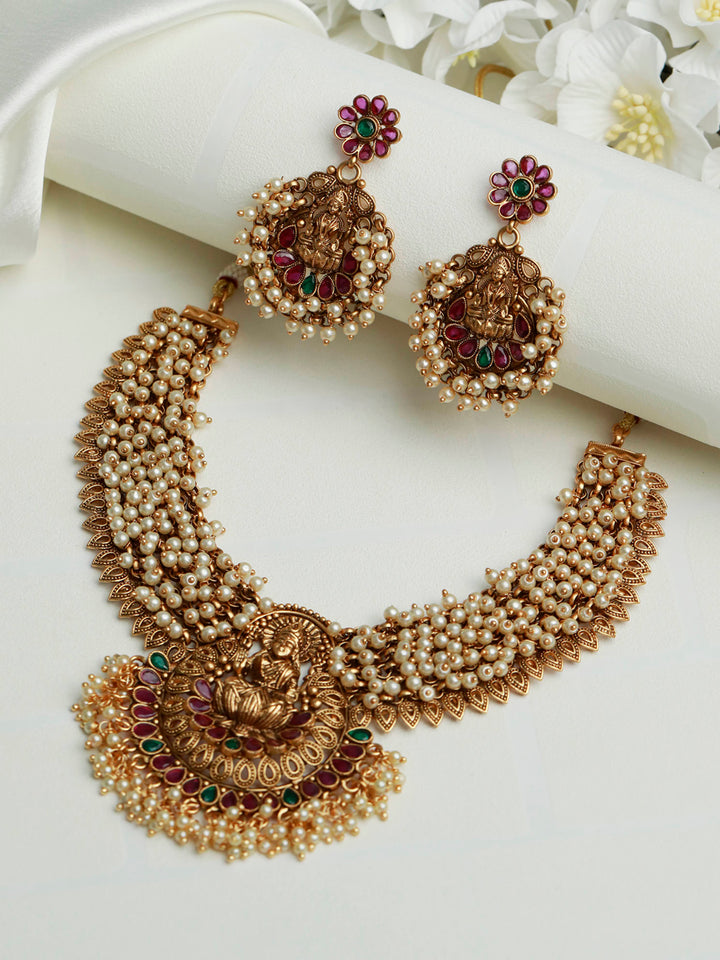 Priyaasi Traditional Ruby & Green Goddess Laxmi Jewellery Set