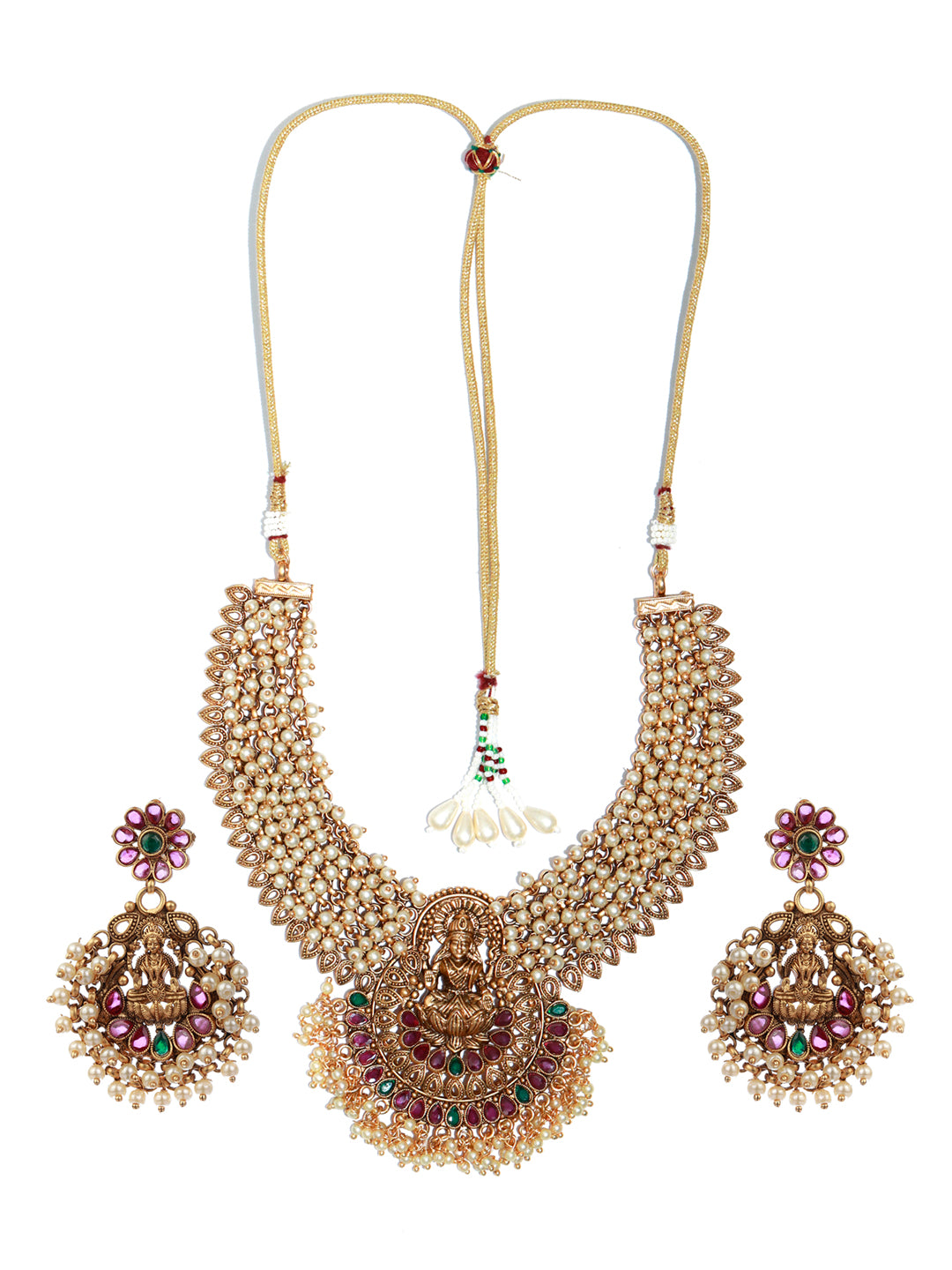 Priyaasi Traditional Ruby & Green Goddess Laxmi Jewellery Set