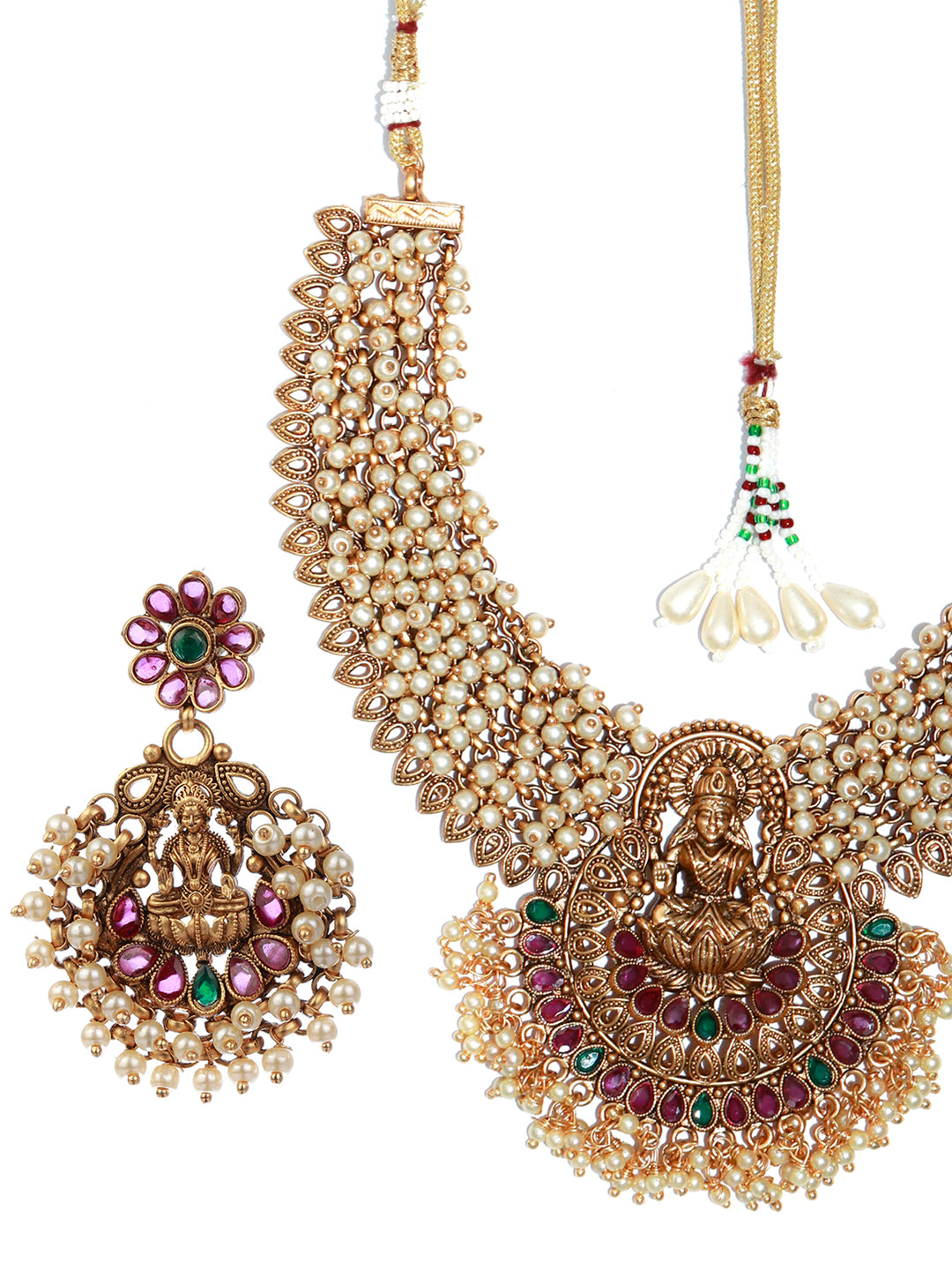 Priyaasi Traditional Ruby & Green Goddess Laxmi Jewellery Set