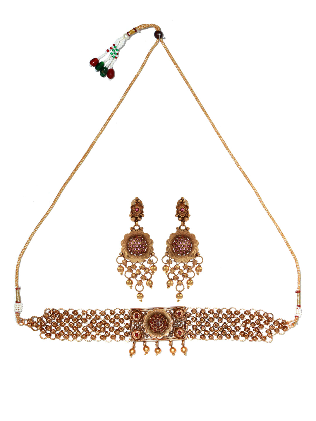 Priyaasi Ruby Gold Plated Floral Jewellery Set
