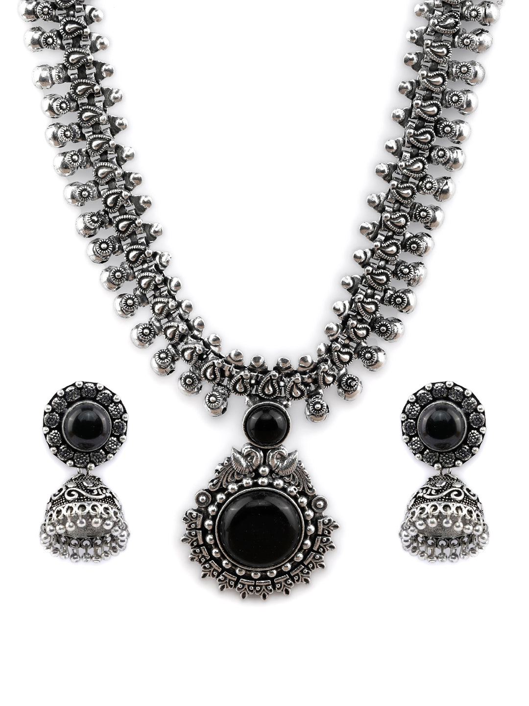 Black Stone Silver Plated Jewellery Set