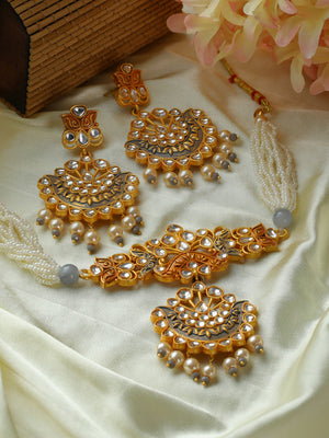 Priyaasi Grey & Gold Kundan Meenkari Jewellery Set