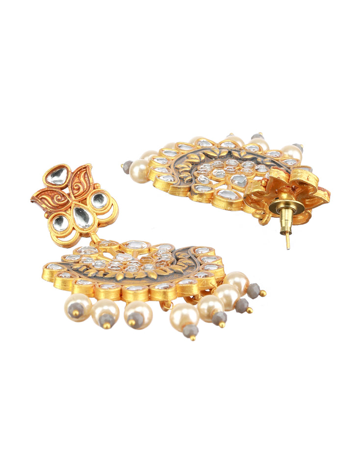 Priyaasi Grey & Gold Kundan Meenkari Jewellery Set