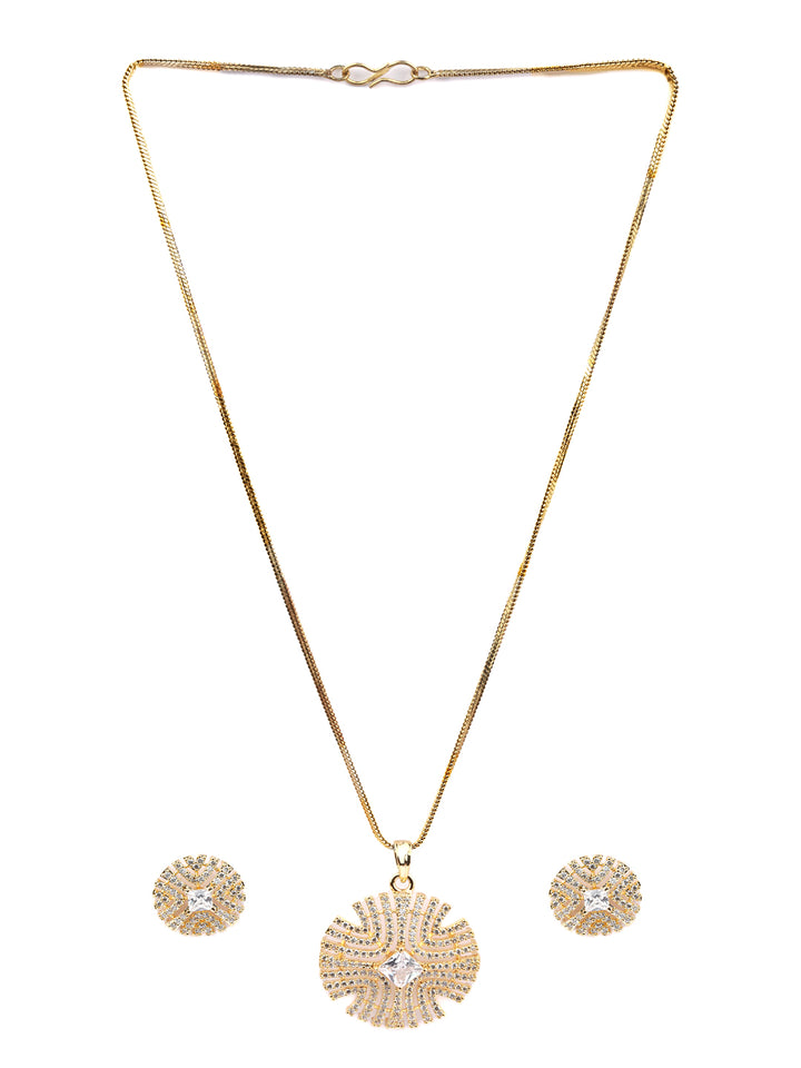 Gold Plated American Diamond Pendant & Earring Set