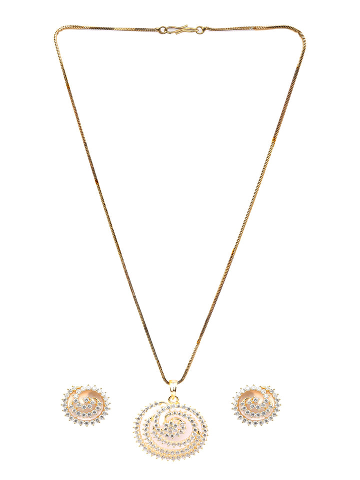 Gold Plated American Diamond Spiral Pendant & Earring Set