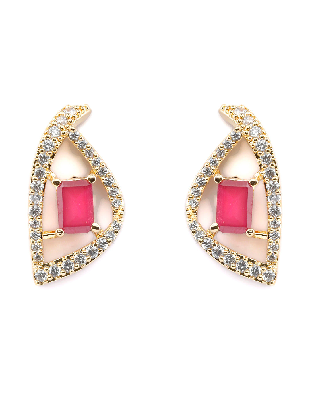 Pink American Diamond Gold Plated Pendant & Earring Set