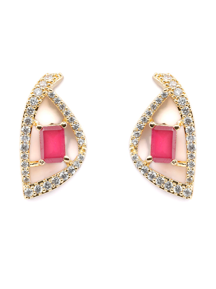 Pink American Diamond Gold Plated Pendant & Earring Set
