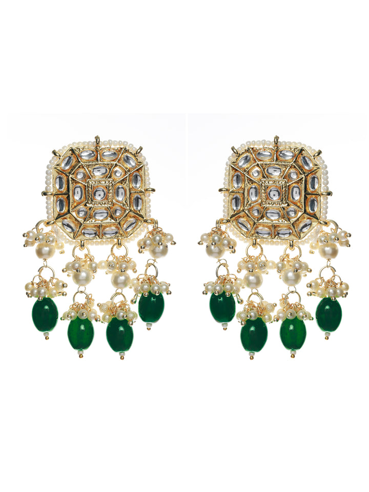 Priyaasi Green Floral Kundan Gold Plated Jewellery Set with Maagtikka