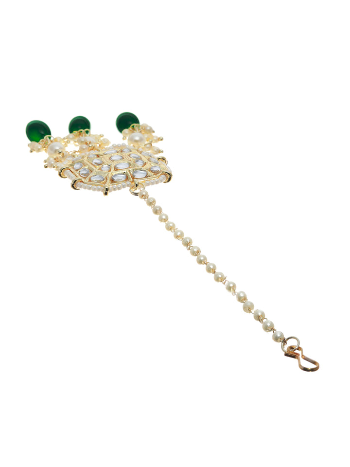 Priyaasi Green Floral Kundan Gold Plated Jewellery Set with Maagtikka