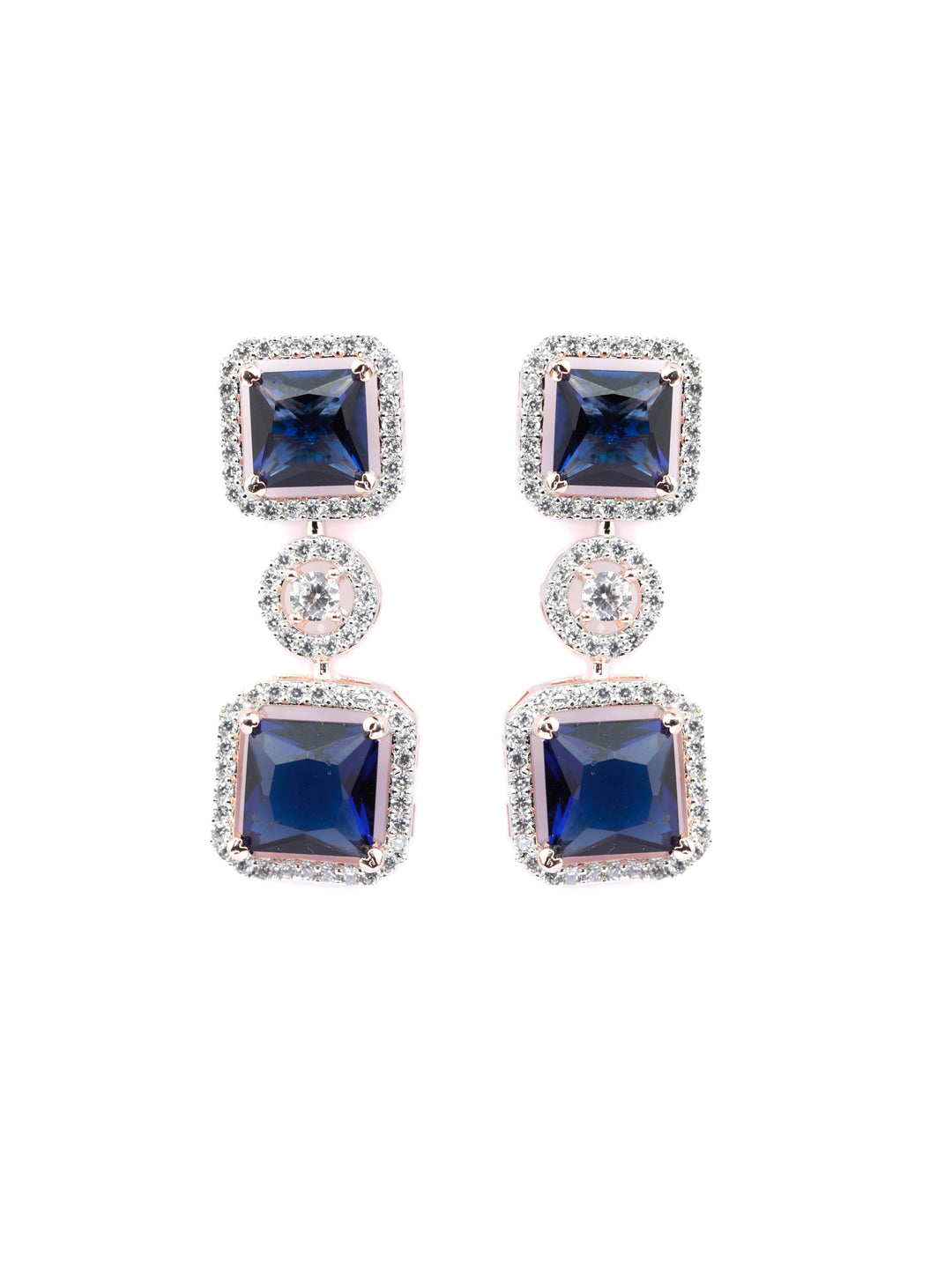 Elegant Blue American Diamond Rose Gold Jewellery Set
