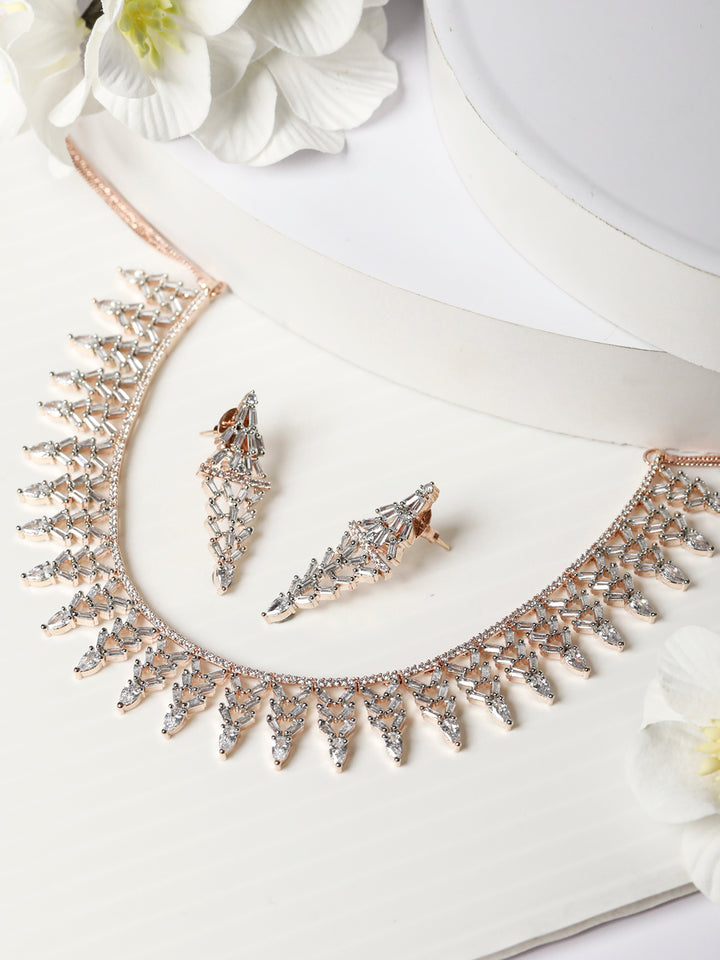 Elegant Floral American Diamond Rose Gold Jewellery Set