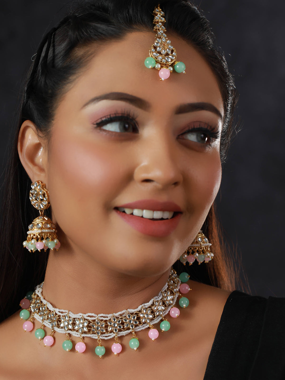 Priyaasi Multicolor Floral Kundan Gold Plated Choker Jewellery  Set