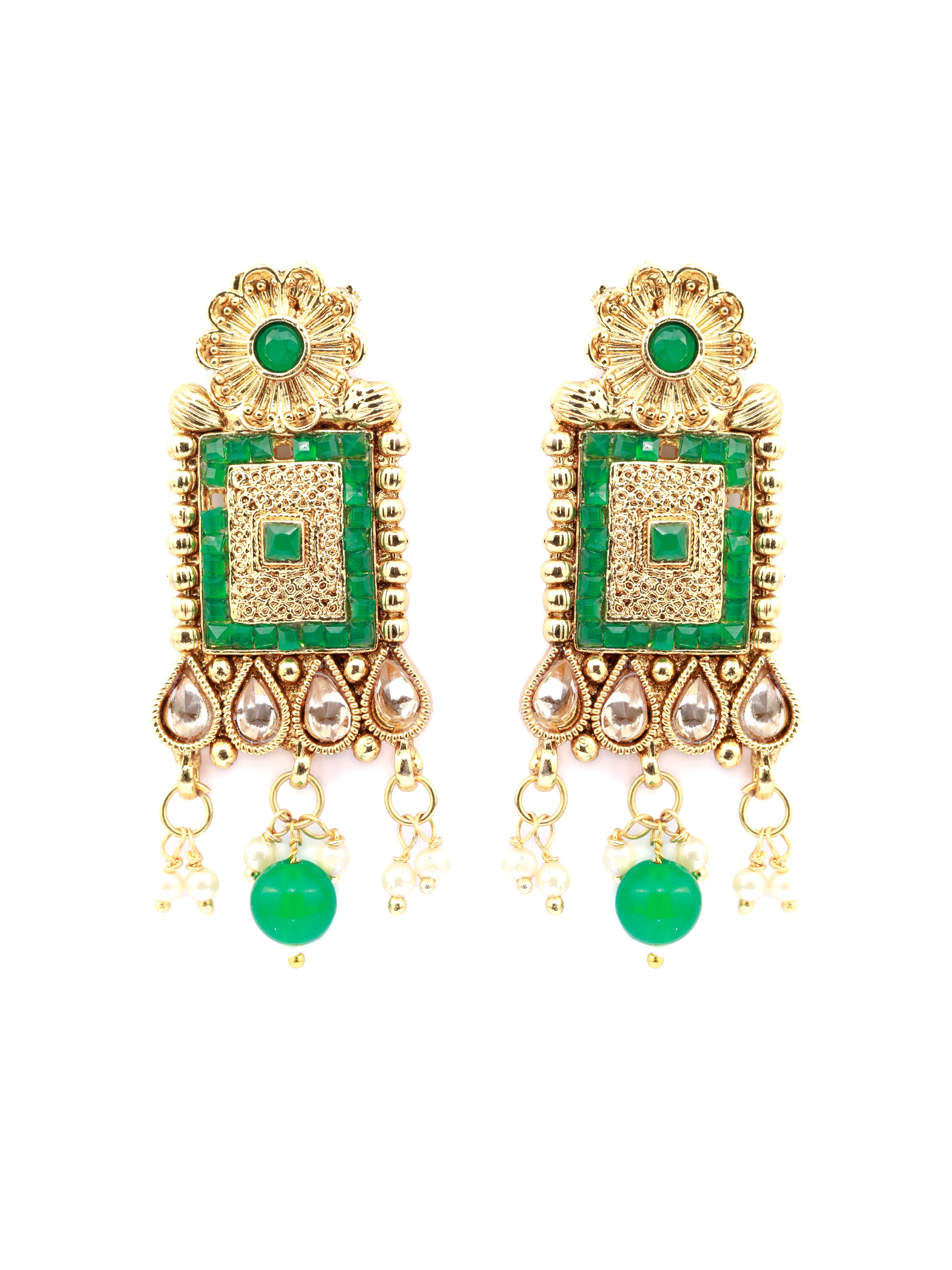 Traditional Green Gold Plated Jewellery Set