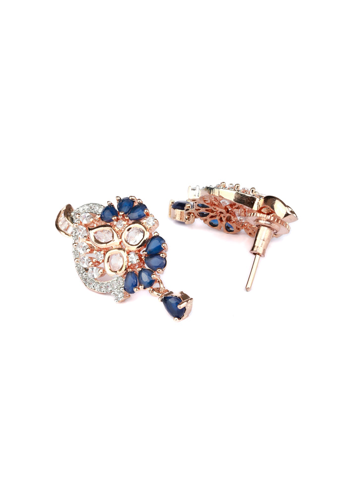 Blue American Diamond Rose Gold Pendant & Earring Set