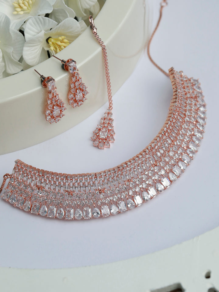 Priyaasi Elegant Rose Gold American Diamond Jewellery Set