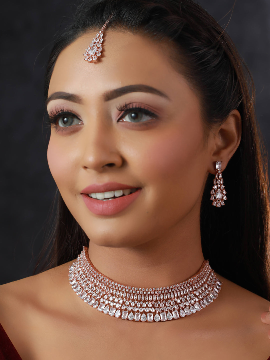 Priyaasi Elegant Rose Gold American Diamond Jewellery Set