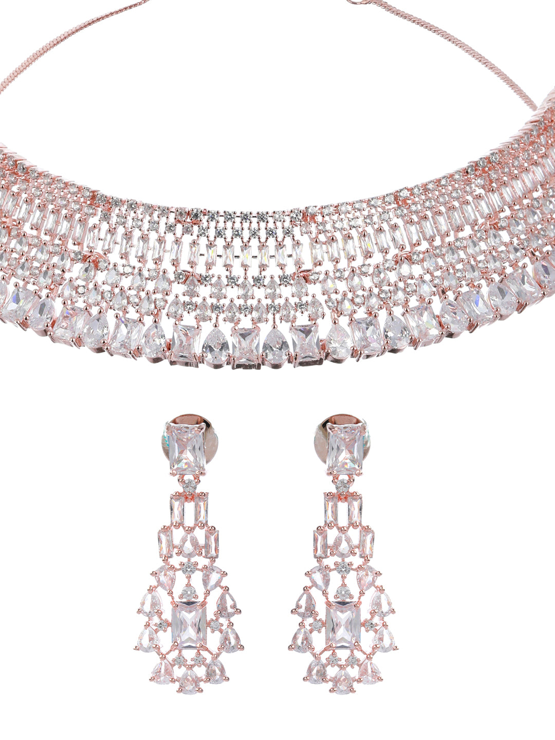 Priyaasi Elegant Rose Gold American Diamond Jewellery Set
