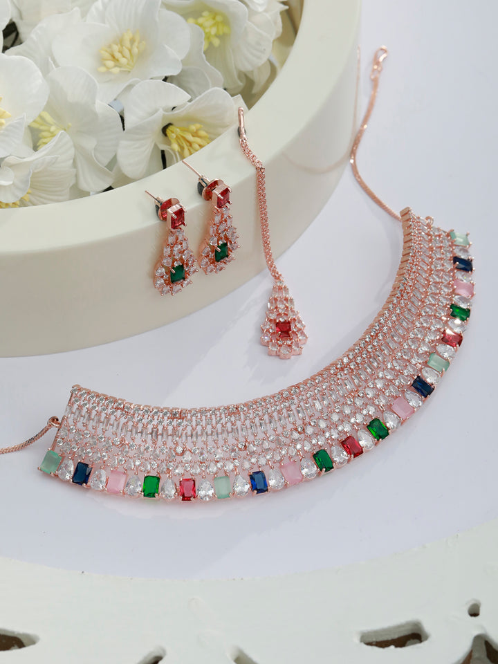 Priyaasi Elegant Multi Coloured American Diamond Jewellery Set