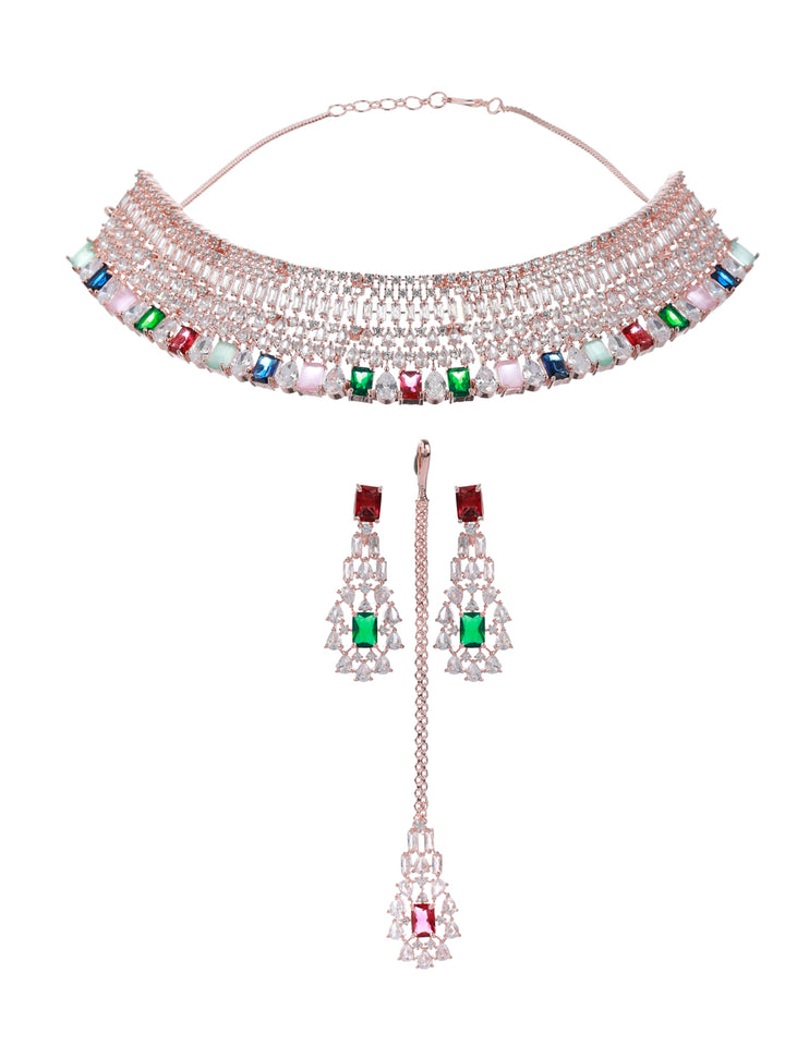 Priyaasi Elegant Multi Coloured American Diamond Jewellery Set