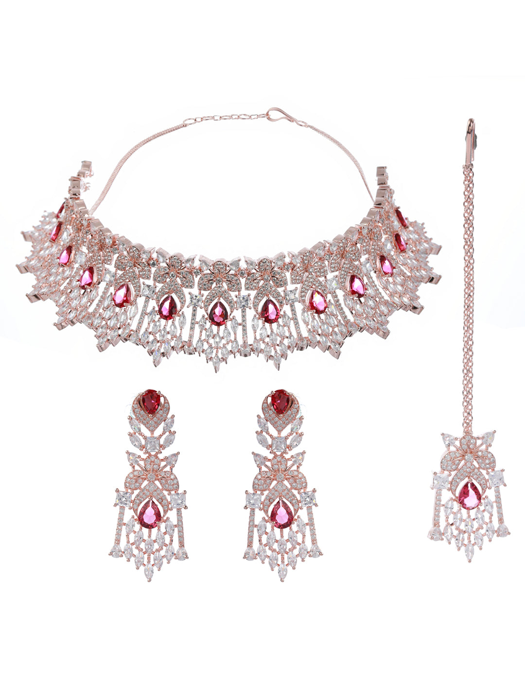 Priyaasi Pink American Diamond Rose Gold Jewellery set