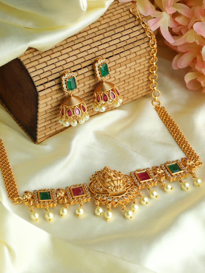 Priyaasi Goddess Laxmi Gold Plated Choker Jewellery Set