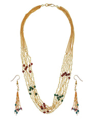 Priyaasi Multicolor Layered Pearl Chain Gold Plated Jewellery Set