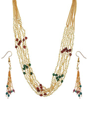 Priyaasi Multicolor Layered Pearl Chain Gold Plated Jewellery Set