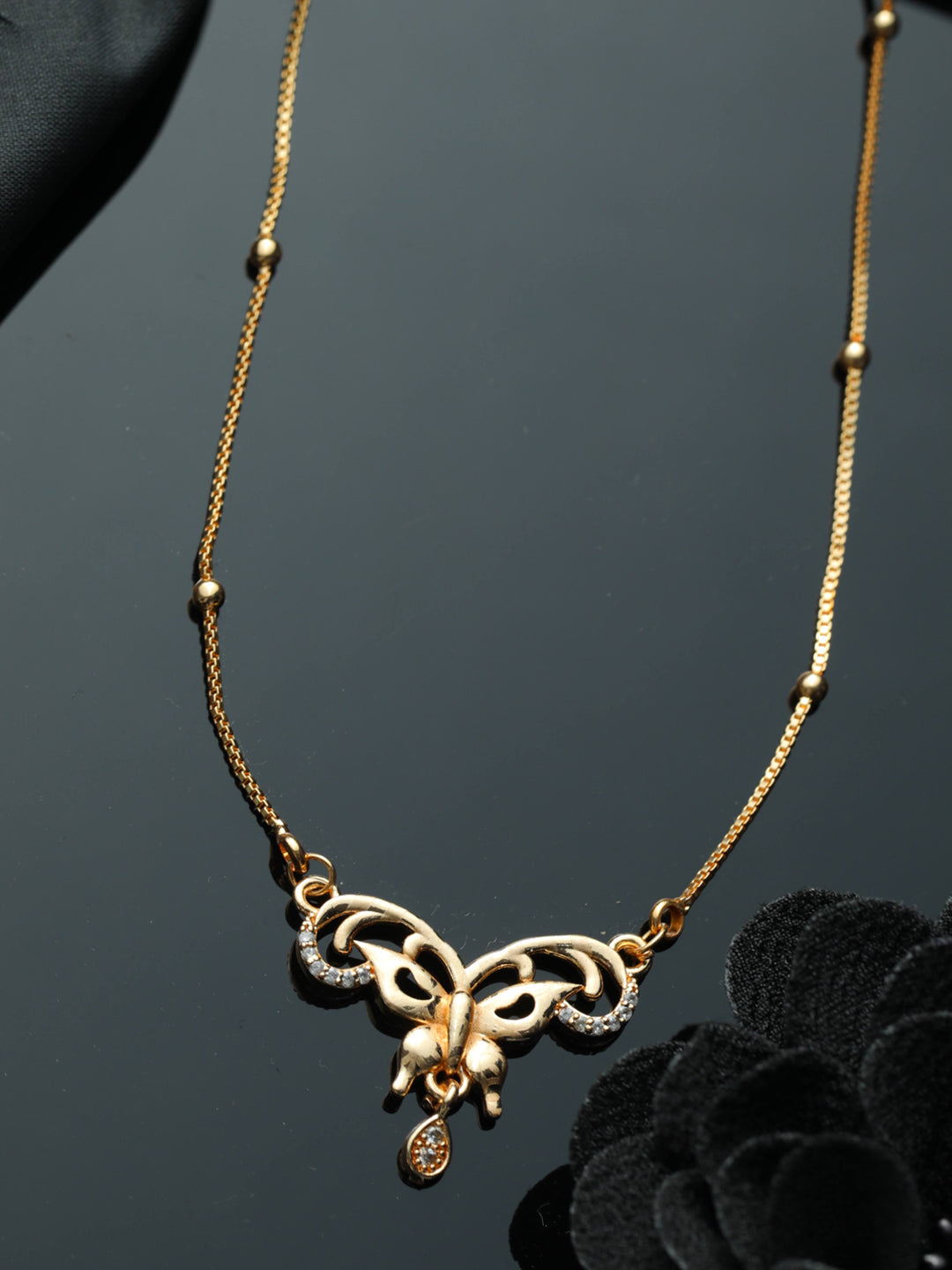 Priyaasi Butterfly American Diamond Rose Gold Plated Necklace