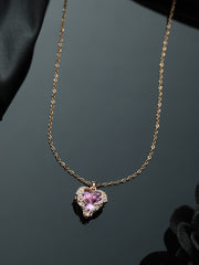 Priyaasi Purple Heart American Diamond Rose Gold Plated Necklace
