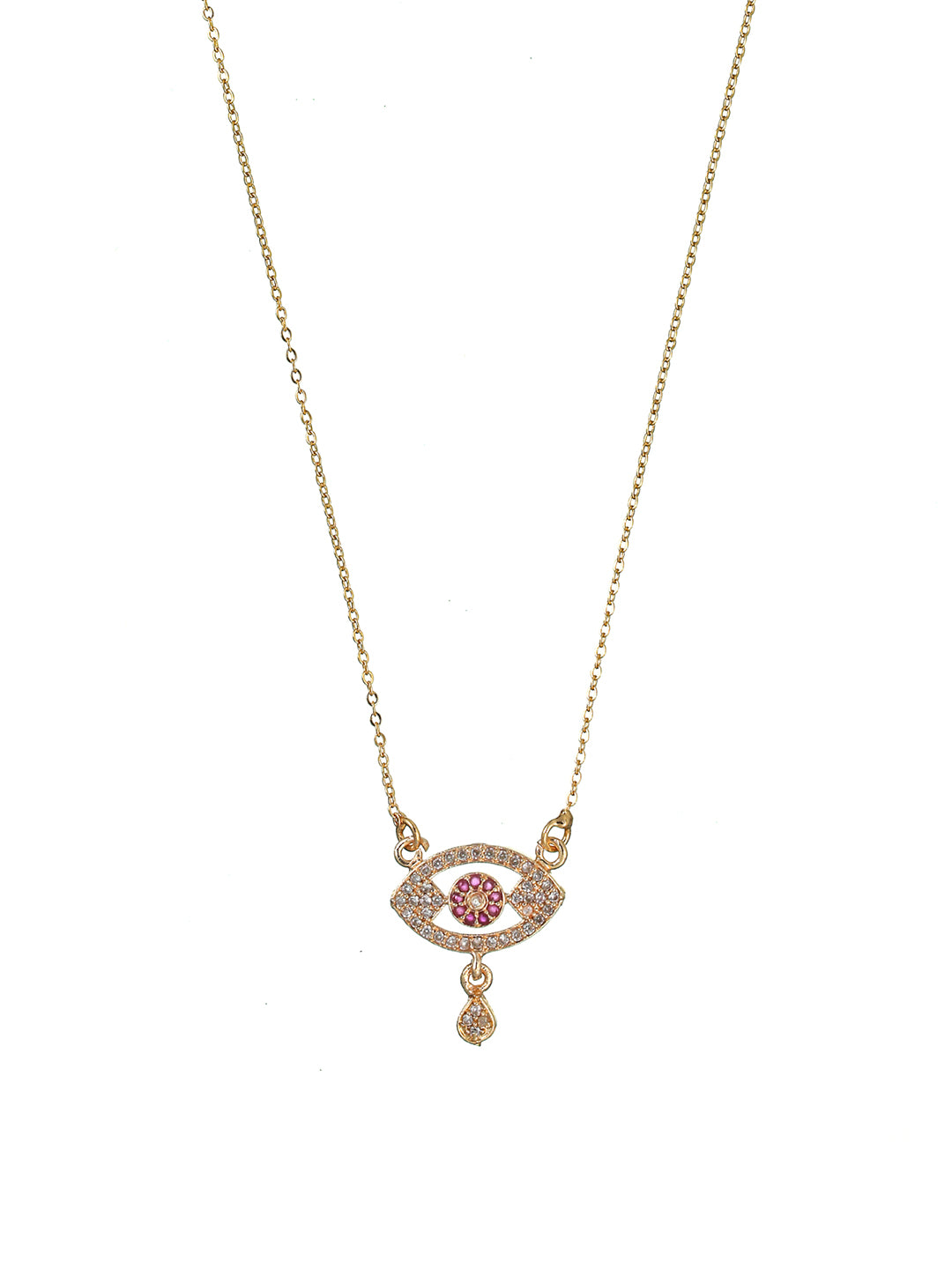 Priyaasi Pink Studded Floral Eye Rose Gold Plated Necklace